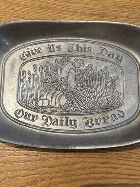 Vintage 'Our Daily Bread' Decorative Pewter Tray - Silver Tone